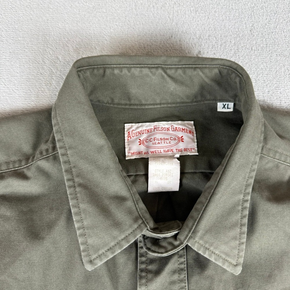 Filson Heavy Cotton Field Shirt Mens XL Olive Green Flap Pockets Utility USA - Picture 4 of 10